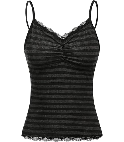 SOLY HUX Women's Striped Lace Trim Button Front Spaghetti Strap